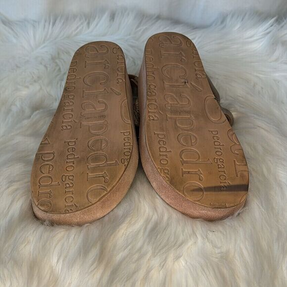 Pedro Garcia Lacey Bronze Metallic Textured Leather Platform Sandals Sz 37/US 7 - Picture 7 of 10